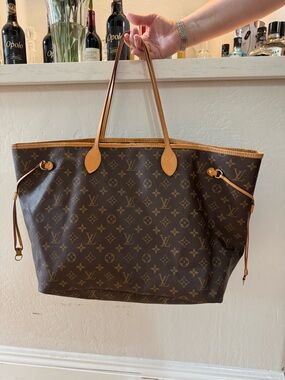 Louis Vuitton Brown Monogram Canvas Tote with Tan Trim